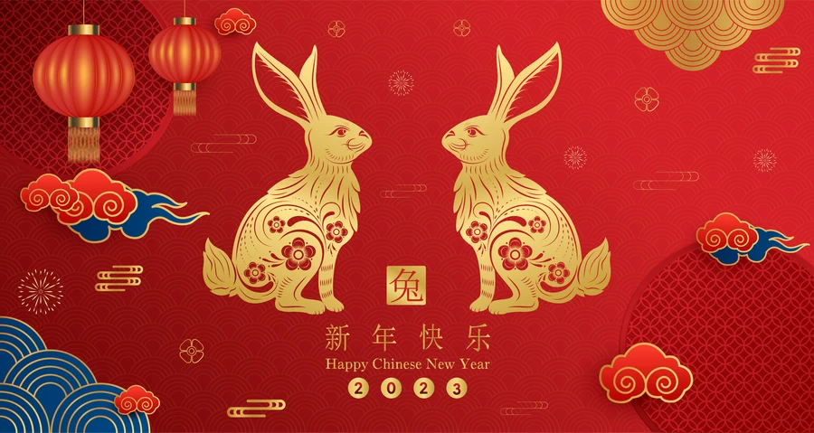 2023兔年中国风新年春节剪纸风节日宣传插画海报背景展板AI素材【010】